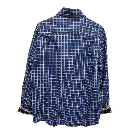 Tasso Elba Shirt Mens L Purple Flip Cuff Button Up Plaid Cotton Dress Preppy - Picture 8 of 8
